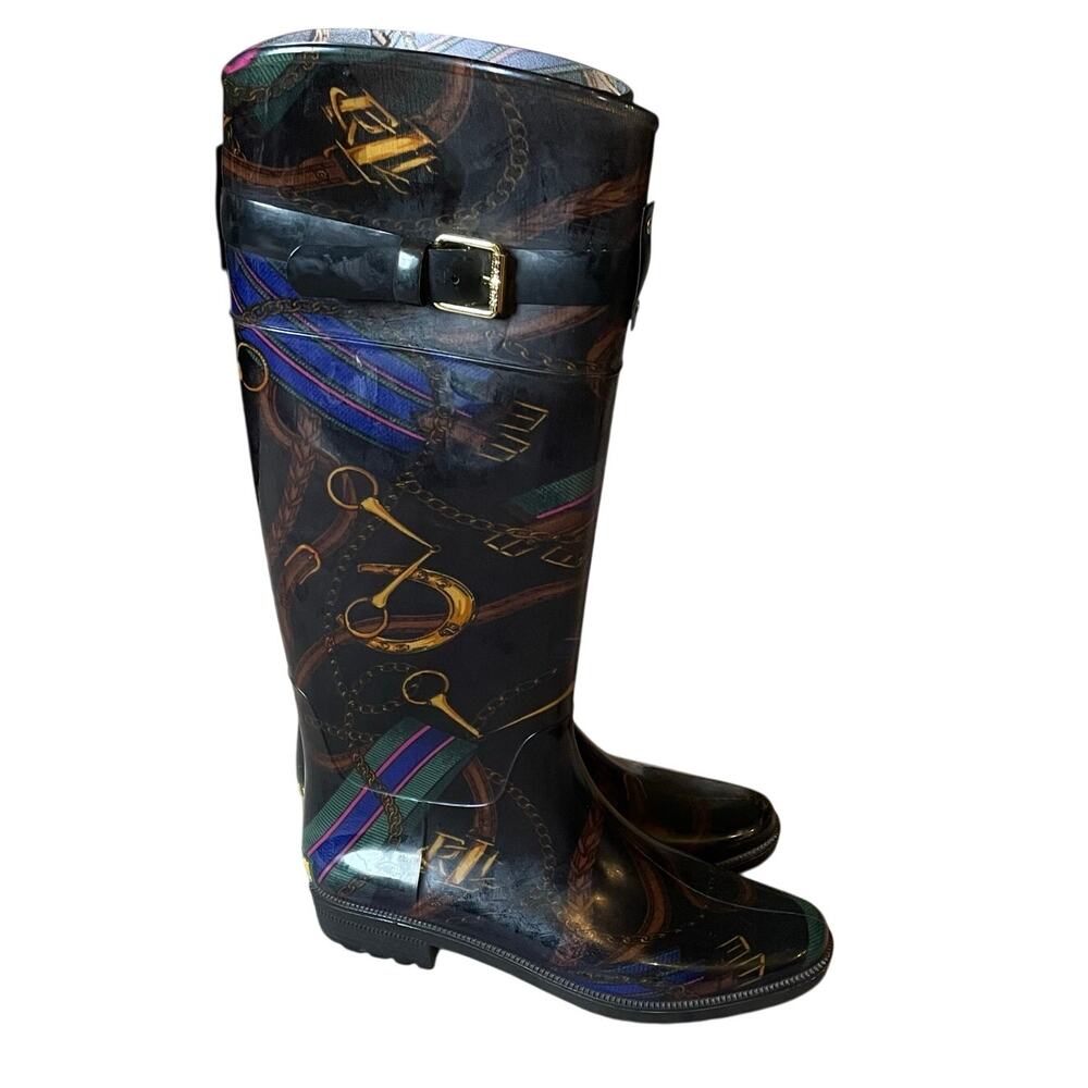 Lauren Ralph Lauren Rossalyn II Equestrian Rain Boots SZ 7 Preppy Knee High